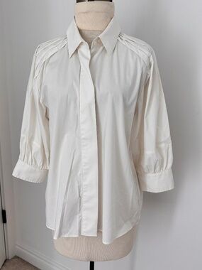 Vintage Paperwhite poet style blouse button front, pleats